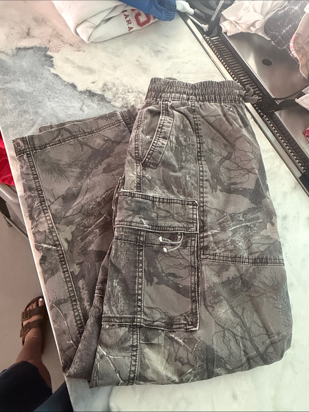 Hollister Gray Washed Cargo Pants with Elastic Waist
